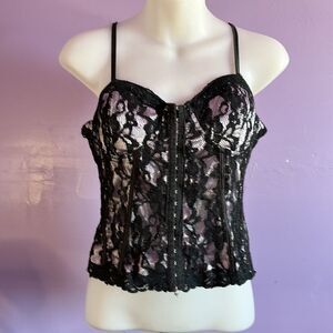 Miyao Black/Lavender Lace Bustier Front Hook & Eye Closure Lingerie Top Size L